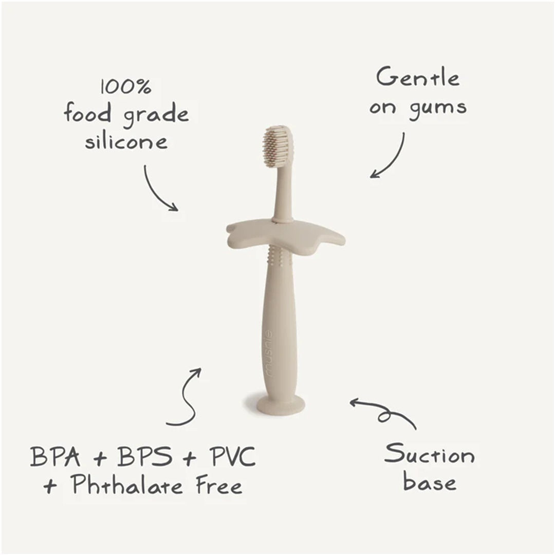 Escova De Dentes Infantil Com Ventosa Mushie Shifting Sand